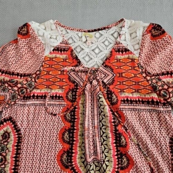 Fig & Flower Blouse Size Medium Red Floral Boho Peasant Tunic Lined Festival GUC - Picture 4 of 14